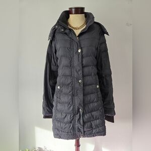 PAJAR  " Callie" Lightweight Black Quilted Midi Jacket With Hood. Size Large